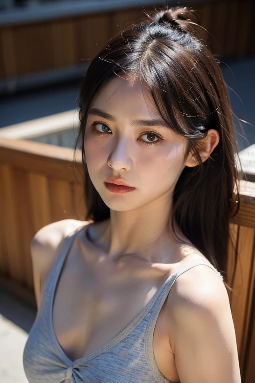 (Highest quality, 8k, 32K, masterpiece, Ultra-high resolution:1.2),
((Face close-up:1.3))、Portraiture、((Completely naked))、
Cute Japanese Girl, (Huge breasts:1.4), Long black hair, bangs, Puffy lips、
Tight waist, (Outdoor, garden, blue sky),