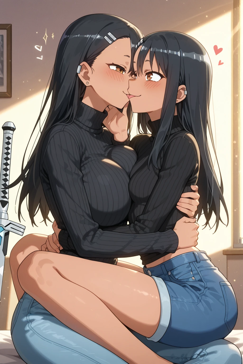 girl's legs spread in V position, futanari holding girl's legs up, spreading legs while penetrating girl from behind/beneath,