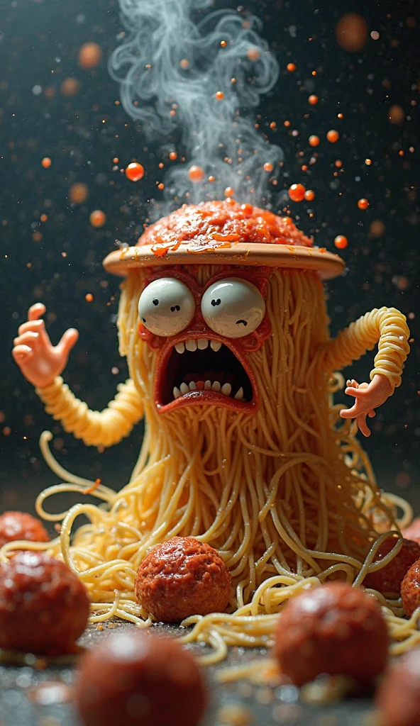 A terrified spaghetti-brain monster with wide spiraled eyes and ...