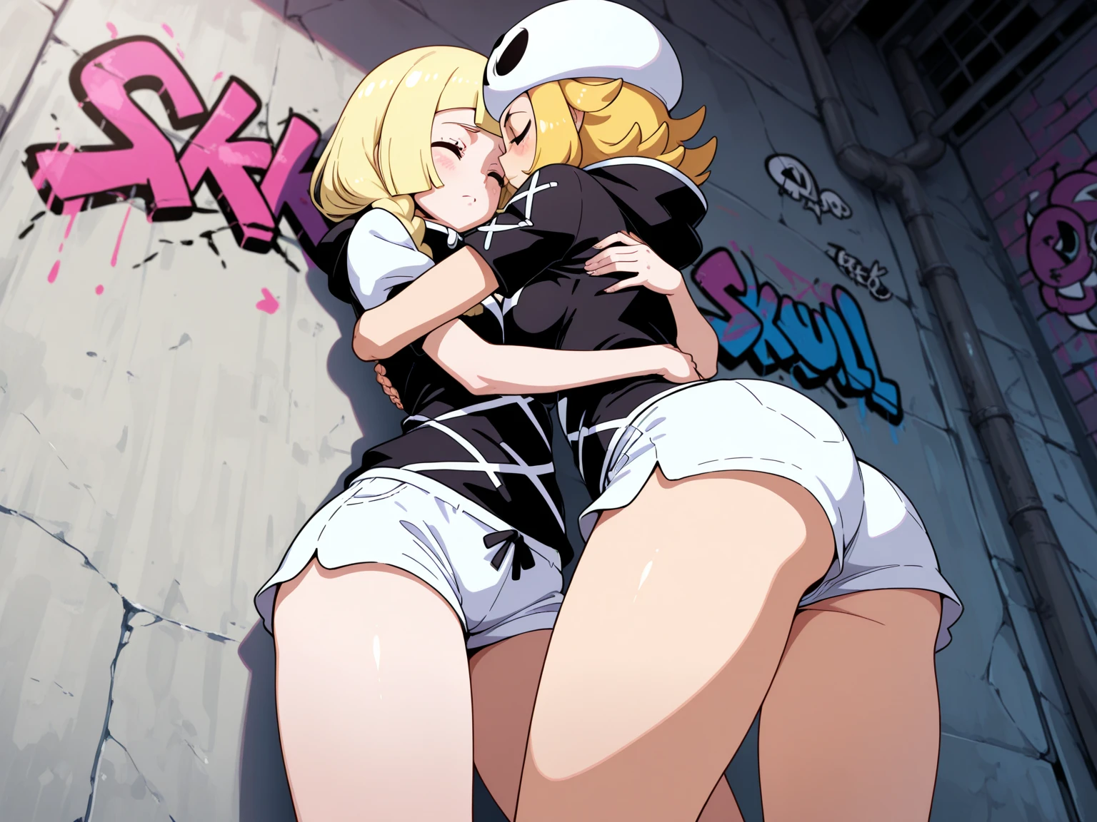  thick hips, thick thighs, platform heels, nude, naked, huge breast, thin waist, ponytails hair, pale skin, gun, angry look, scream, thick body, military camouflage, angry look, moan, open mouth, between, Ten_years_old girl, nude, naked, nipples pasties, crotch pasties, high heels, Cyberpunk, flat chest, blonde, mother and daughter, fighting,