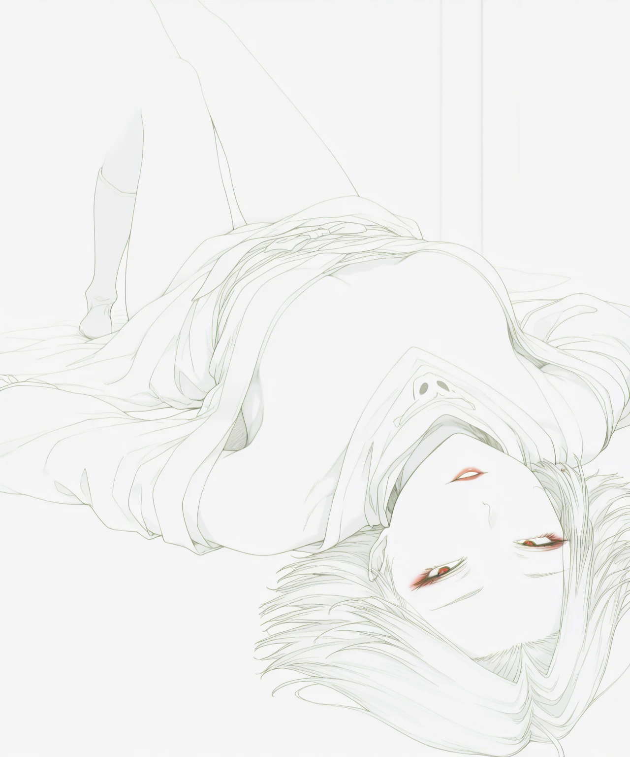 anime, girl, dress, incredibly long hair, sleeping, dream, beautiful,