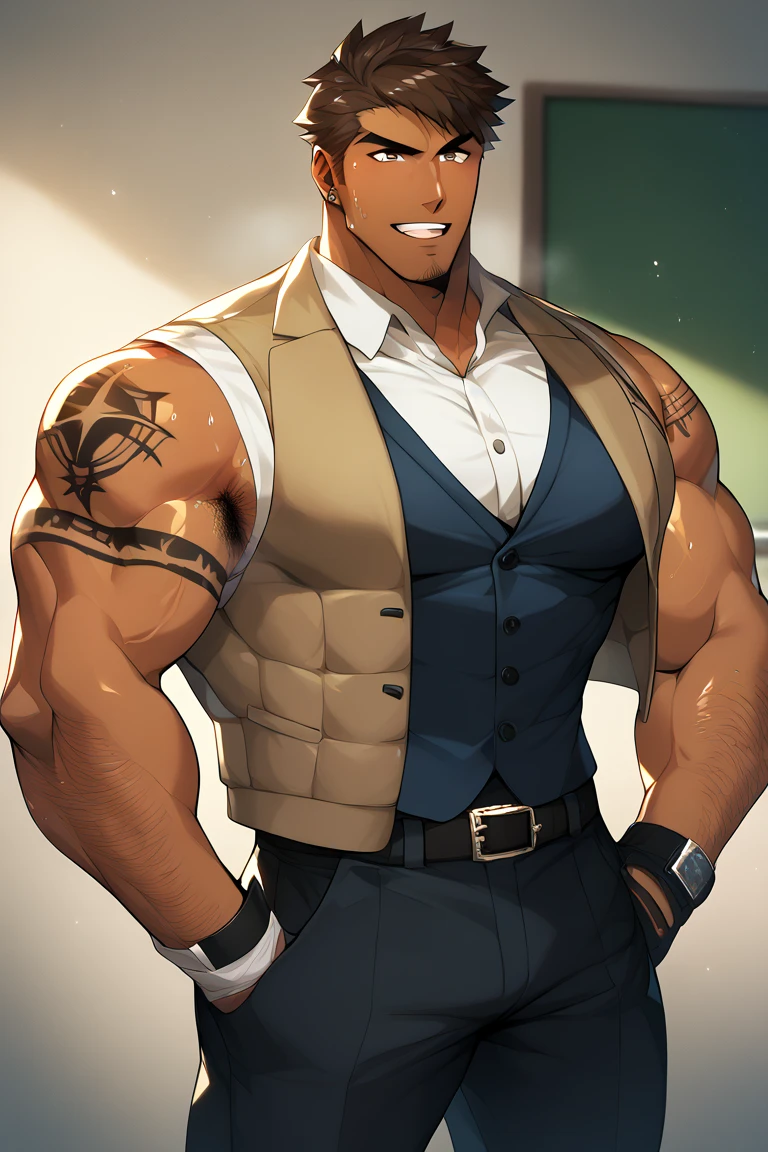 "redraw with exposed bare pectorals, bare abdominals"