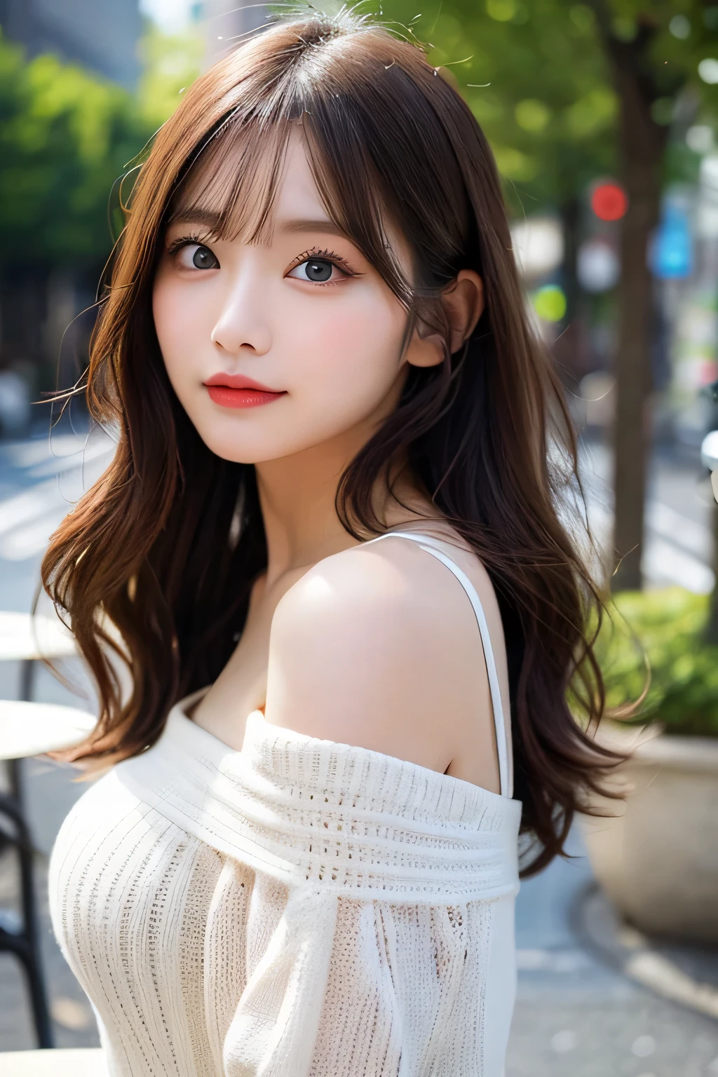 in detail, highest resolution, high quality、Complete dynamic configuration, beautiful detailed eyes, medium hair, 、Natural colored lips,Kamimay、Shibuya、20 year old girl、1 person、transparent skin、shiny hair、table top, best quality, illustration, very detailed, in detail, highest resolution, 8K、correct state of the human body、Crouch down、pretty pose,disheveled hair,beautiful bridge,perfectly beautiful face,KPOP idol face,wear a white dress