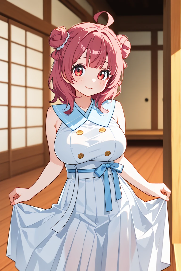 (Highest quality, High resolution, Pixel perfect, Written boundary depth, 4K), Beautiful Anime Girls, Beautiful art style, 
Looking at the audience, 
Perfect body,  

Yuigahama Yui, short hair, Hair Bun, 
Large Breasts, 
(The whole face turns red),shy,  
 
On the street, 

(Oekakizuki Cheongsam), Thighs, 
From above, Upward glance, 

