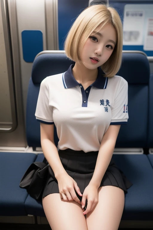 On the way home from a university club、(18 year old woman on train:1.5)、(Looking out the window in the door:1.2)、(Angle from behind her), (The best quality at its best:1.4), (Super detailed), (Very detailed CG unified 16k), Beautiful woman with perfect figure: 1.4, Sharp focus: 1.2, Very detailed, High-quality RAW color photos, Professional photography, Great face and eyes, cosmetics, (Amazingly beautiful girl), ((White polo shirt、Checkered mini skirt:1.5)), Sexy posture,Realistic movie faces, Wide zoomed out view of head to foot length, Full body long view, Realistic, ((Realistic natural orange red hairstyle, Realistic blue eyes)), ( Short Bob Hair:1.5), (necklace:1.5)、, Very beautiful face, Perfect model beauty, Mouth swelling, Highly detailed face and skin texture, Fine grain, double eyelid, Medium chest, smile, Crack, west, (masterpiece), highest quality, High resolution, Very detailed, Blurred Background, Depth of written boundary, Cinema Lighting, Great legs, , Clear, well-maintained skin, (((Women make up the majority of the photo)))