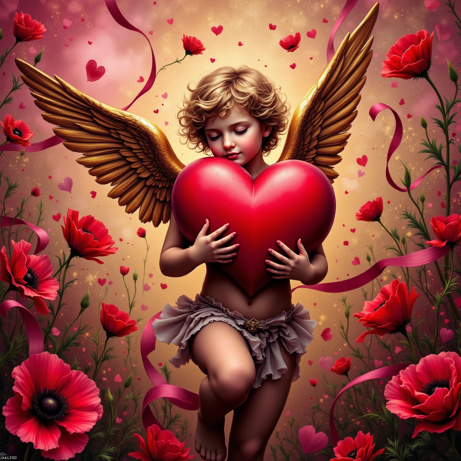 Instagram post of valentine day with a 3D angel as wallpaper