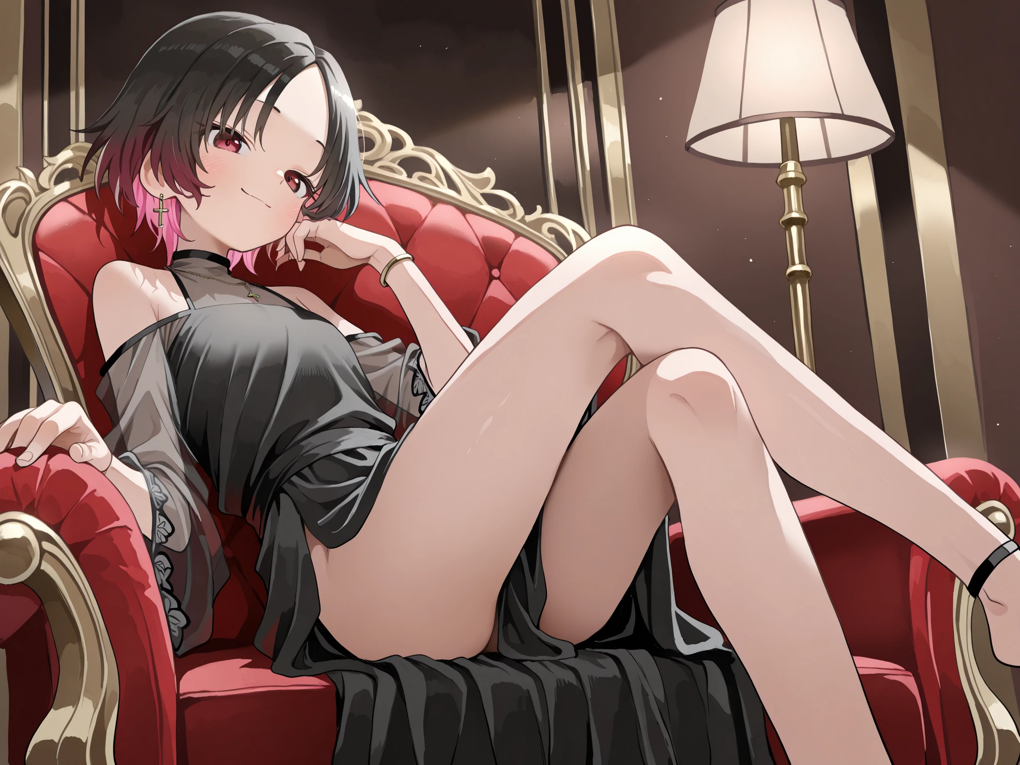 Mature 60 Year Old, Japanese women, Married women, old age, Noticeable wrinkles, Long eyelashes, Low Ponytail, Brown eyes, Red lipstick, Pink blush, Pearl Necklace, Earrings, Dark eyeshadow, nude, old age body, Sitting on the couch, full nude, Flat Chest, Black nipples, Sensual, Spread your legs, Sexy pose, ((Full Body Focus)), Erotic pictures