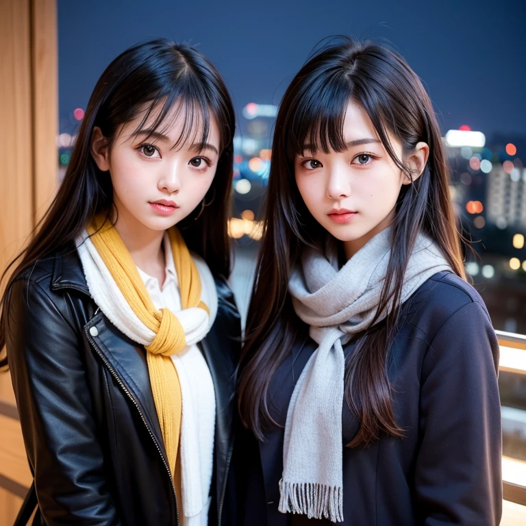 there are two people that are kissing each other in a picture, kissing together cutely, lesbian kiss, Typical Japanese look, semi realistic