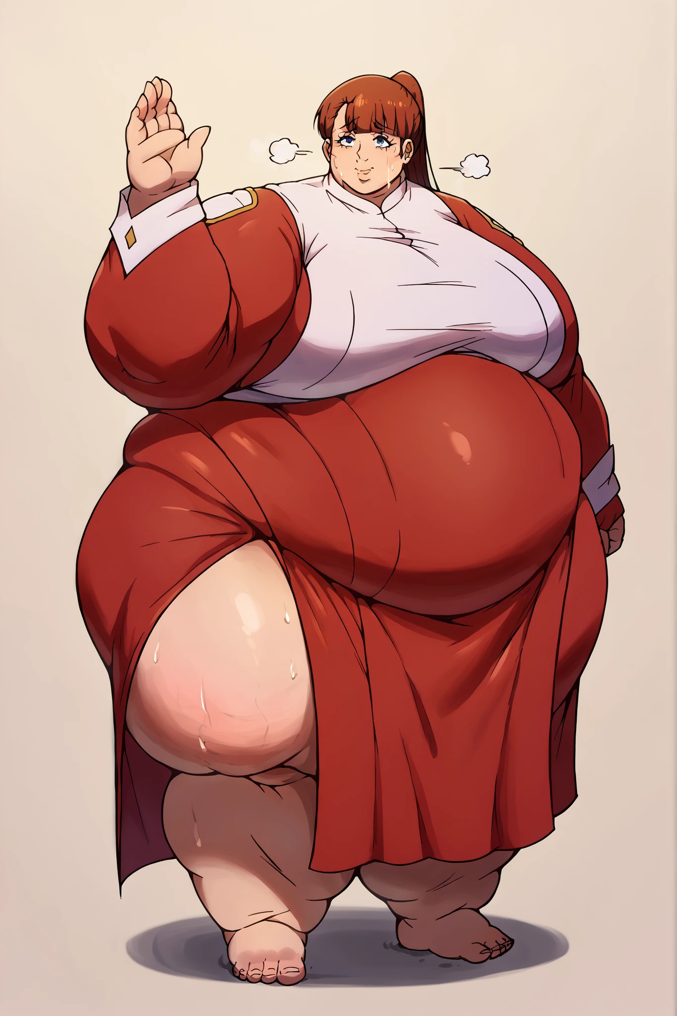 ((best quality)), ((masterpiece)), (detailed), perfect face, ((1 (dark skin) curvy plump Okinawan mature older woman with (long curly brown hair with grey highlights), green eyes, thick thighs with cellulite, small breasts exposed, wearing open flowing transparent red silk robe, puffy tall white striped socks, lying on grass, legs spread, (full body in frame), light armpit hair, happy, seductive, lip biting, shy pose, colorful silken sheets, starry night sky atmosphere, low angle shot, blushing, gilf, MILF