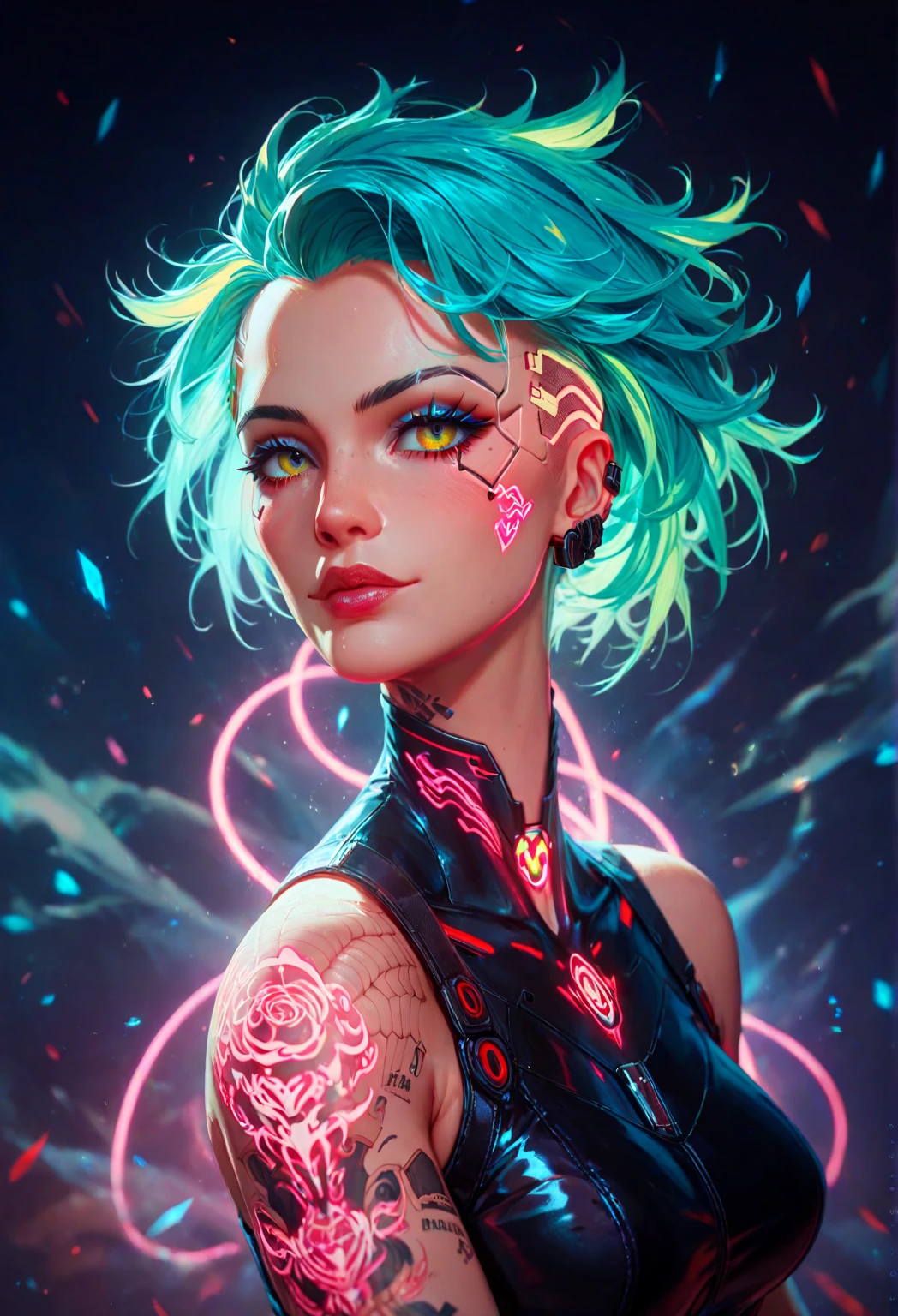 1girl with In short bob cut (Show Your Teeth), Looking at Camera, Background in Flames, ReFi, Beautiful Picture, Epic Portrait Illustration, Detailed Portrait, Neo-Artcore, High Quality Portrait, Fantasy Concept Art Portrait, Detailed Matte Fantasy Portrait,Colorful portraits, thunder water style, Charlie Bowwater Art Style, Watercolor, Detailed Beautiful Portrait, Fantasy Art Portrait, Waist Length Portrait, by hajime sorayama