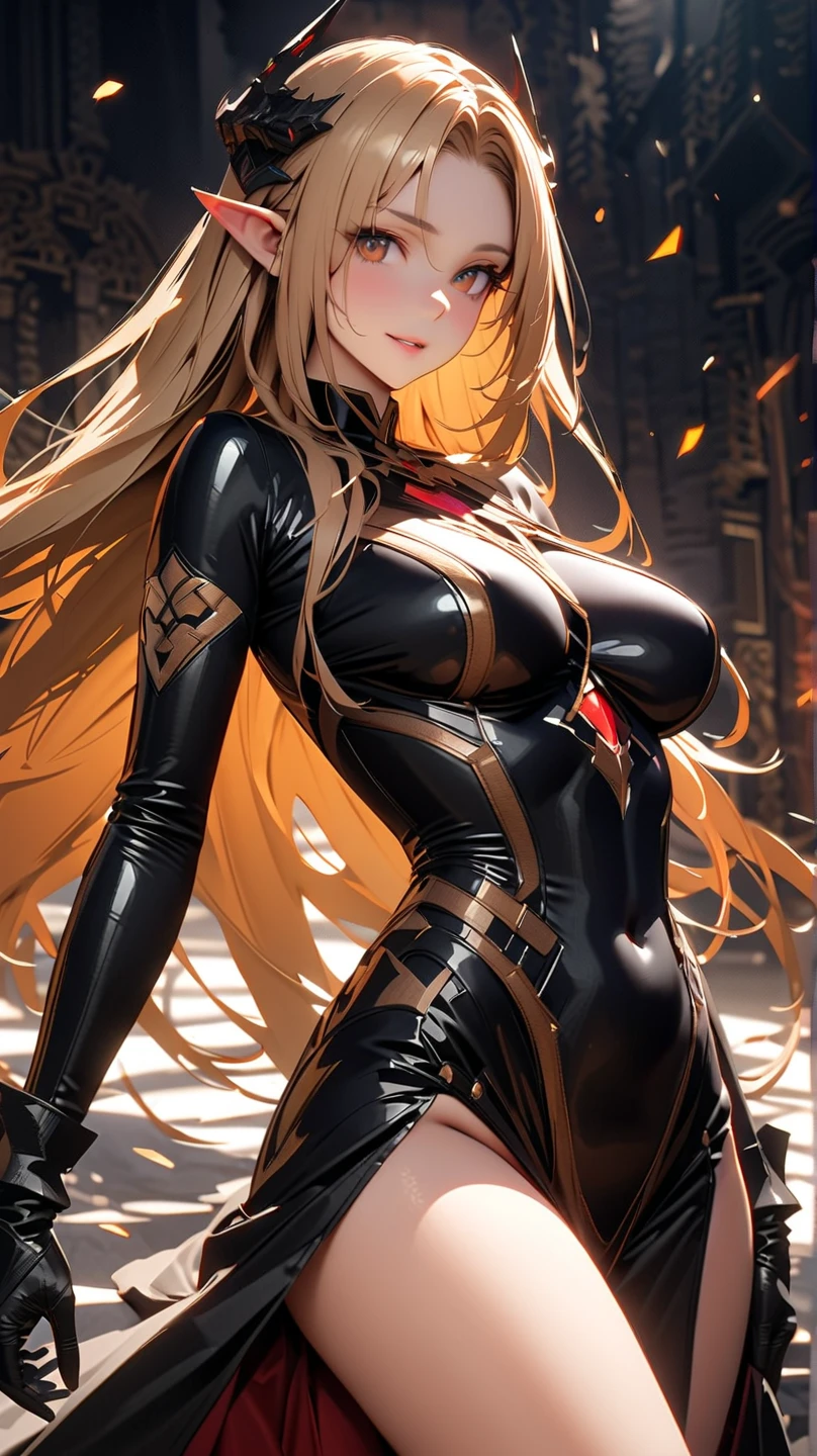 最high quality、best image quality、masterpiece、Android Girl((Robot body、20-year-old、 By becoming、vest bust、medium bust,wide open breast tea、black eye, blonde hair、long hair、thin,highest valley、glowing battle uniform、elationのある動き、超high speed、Feeling of sprinting、glowing head visor)),high quality、beautiful art、background((In the airport、high speed、Red laser))、debris flies、Depth of written boundary、movie、visual art、perfect art、8K,genuine、elation、Dynamic expression(1:2)、elation