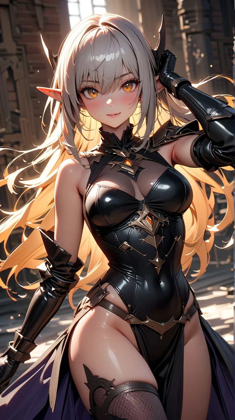 ((best quality)), ((Masterpiece)), (details:1.4), 3d, HDR (high dynamic range), amature woman, Blonde hair, High Ponytail, beautiful white eyes, hips up จมูกโด่ง, ปากแดง, หน้าอกใหญ่, nvidia RTX, PBR surface, After processing, Anisotropic filtration,depth of field, Maximum clarity and clarity, multi-layered surface, Subsurface scattering, perfect proportions, 8K raw files, ultra detailed, Unreal 5, Perfect proportions, Octane Render, volumetric lighting, soft lighting, black dress, dragon bone armor, intricate silver embroidery, jewely, ต่างหู