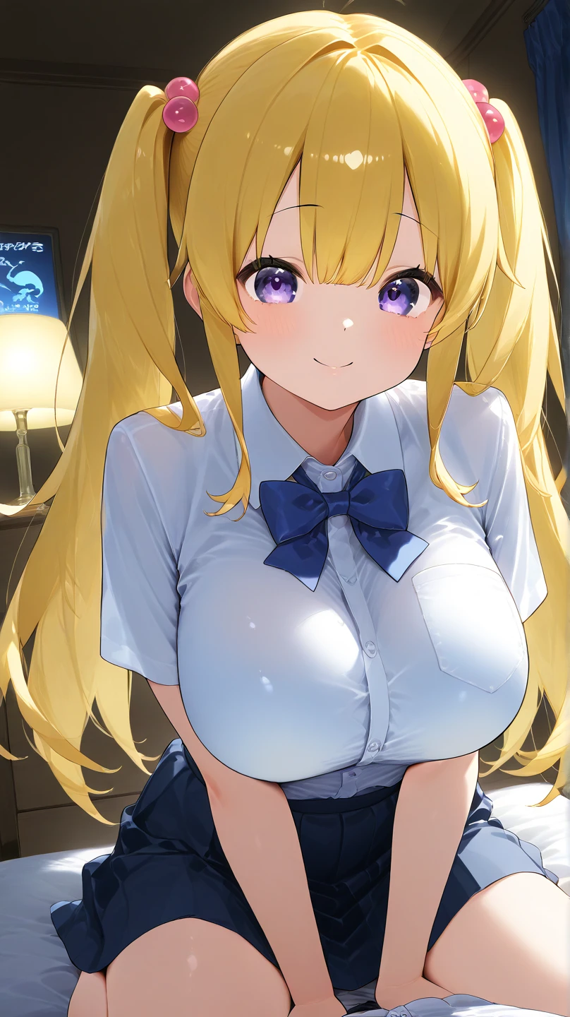 rich morizono .blue eyes, blonde hair, blush, hair ornament, long hair, two side up,, large breasts, live stage, solo nsfw naked cooking