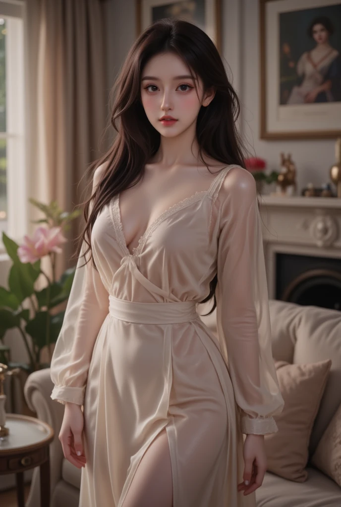 8k，highest quality， masterpiece， Three-dimensional，realism，Female college student，Completely naked，View your viewers，chinese face，Delicate facial features， Long black hair，Disheveled Hair， Make your face bright red，White skin，Beautiful Regedium Heights，Stylish，Looming，Lying on the bed，In the bedroom，The background is real，The whole body is visible，Forward Fire，SLR photography，