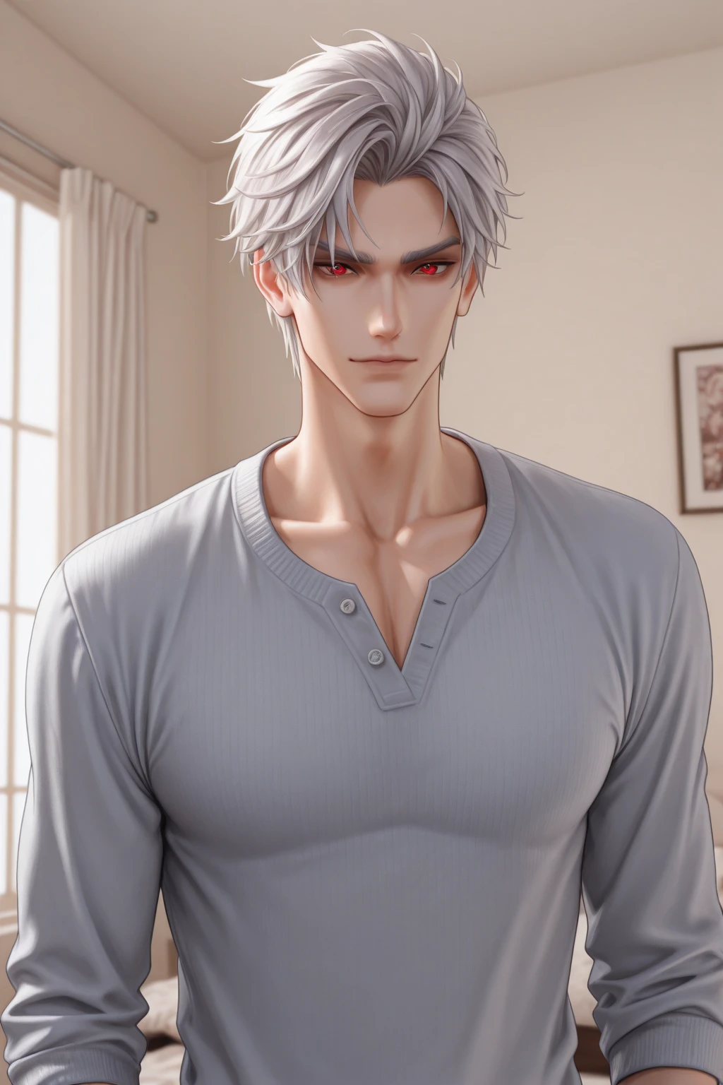 male handsome, high resolusion 4k, adult, , perfect face, detailed face, muscular, black eyebrows, black eyelas, real skin texture, detail Perfect hand, Real and complete hand details, unreal engine, hd picture, short hair, green to orange eyes, eye details, white skin, Zayne, love and deep space, Solo,