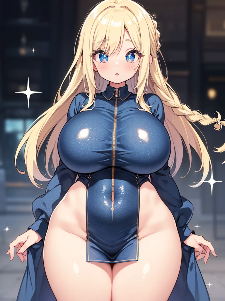 young girl, blue eyes, blue Pullover, black long skirt, whole body to see, smiled, excited, moans, blond long hair, (( very wide hips)), (((colossal Thighs, gigantic thighs, very huge thighs, very big thighs))), sexy pose, wet clothes