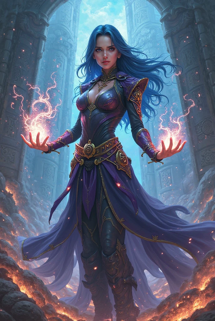 a sorceress casting a FireMagicAI spell in magical library exquisite beautiful human woman ((full body shot: 1.5)), ((anatomically correct: 1.5)) (ultra detailed face: 1.2), dynamic skin complexion, dynamic hair style, dynamic hair color,  she is wearing a long dark dress, intricate dark dress, small cleavage, long white cloak, (high heeled boots: 1.3) fantasy magical laboratory, books, potions, and magical study items,  background,  vibrant, Ultra-high resolution, High Contrast, (masterpiece:1.5), highest quality, Best aesthetics), best details, best quality, highres, 16k, [ultra detailed], masterpiece, best quality, (extremely detailed) RAW, fantasy art, dnd art, fantasy art, realistic art,  (ultra details, Masterpiece, best quality), FireMagicAI, Cinematic Hollywood Film, Intense gaze, rpg portrait, photograph