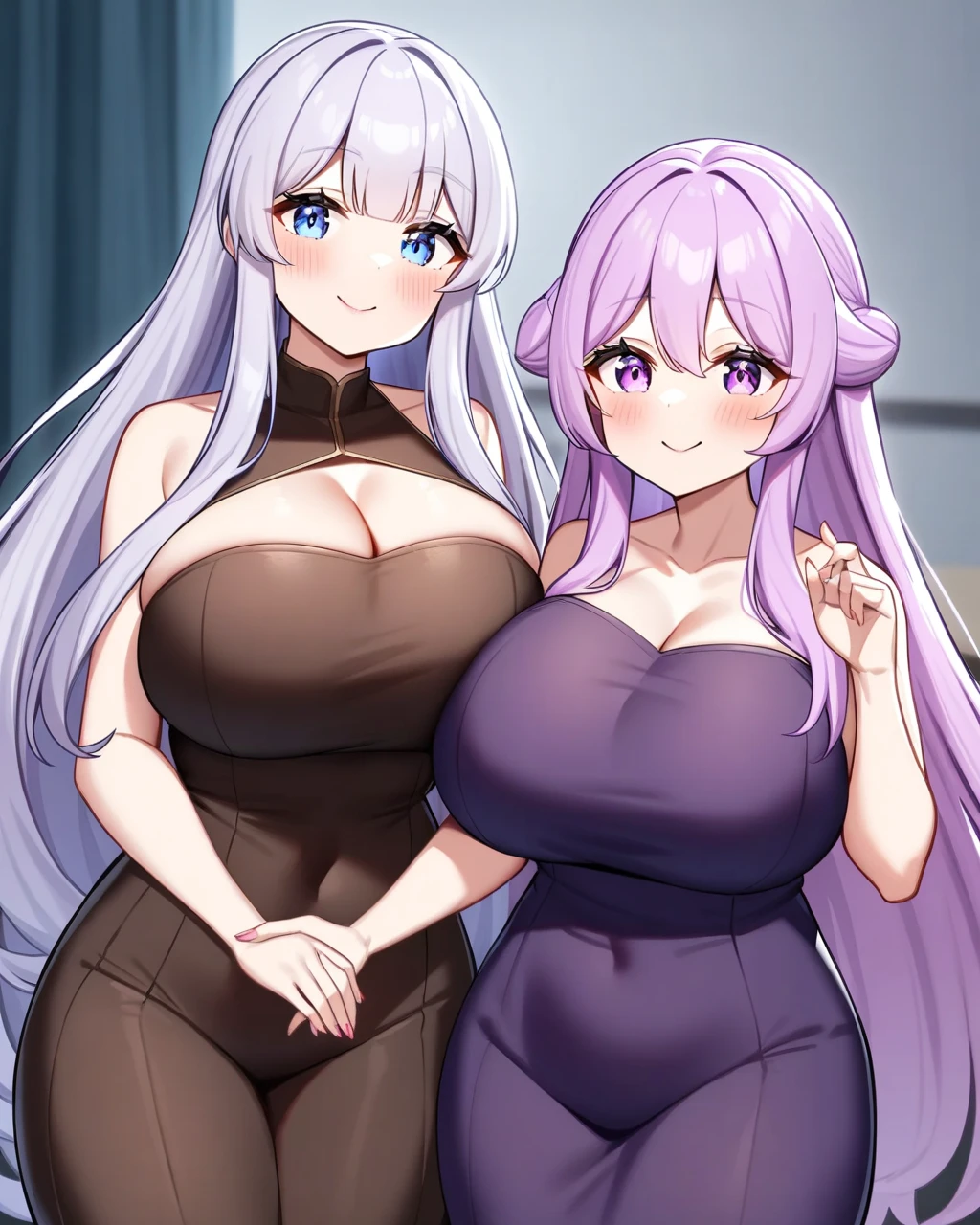 Beautiful sexy anime girl with purple long hair has big breasts that are bareBeautiful sexy anime girl with purple long hair has big breasts that are bare