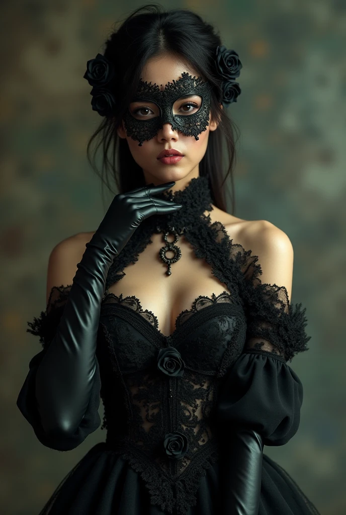 (woman in a masquerade party,elegant venetian mask,intricate costume,beautiful detailed eyes,beautiful detailed lips,extremely detailed face,highly detailed mask,moody bar interior,chiaroscuro lighting,dramatic shadows,cinematic,4k,8k,highres,masterpiece:1.2,ultra-detailed,realistic,photorealistic:1.37,rich colors,refined color palette,captivating)