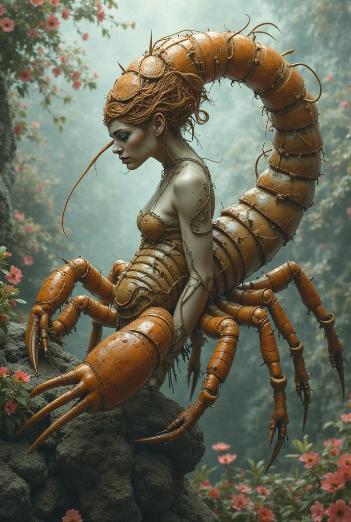 Man eating cyborg crabs swallow and eat a cute woman (Scarlett Johansson, age 25, nude, panicked, dirty and battered) on a alien jungle. Horror. Danger. Peril. Sci Fi