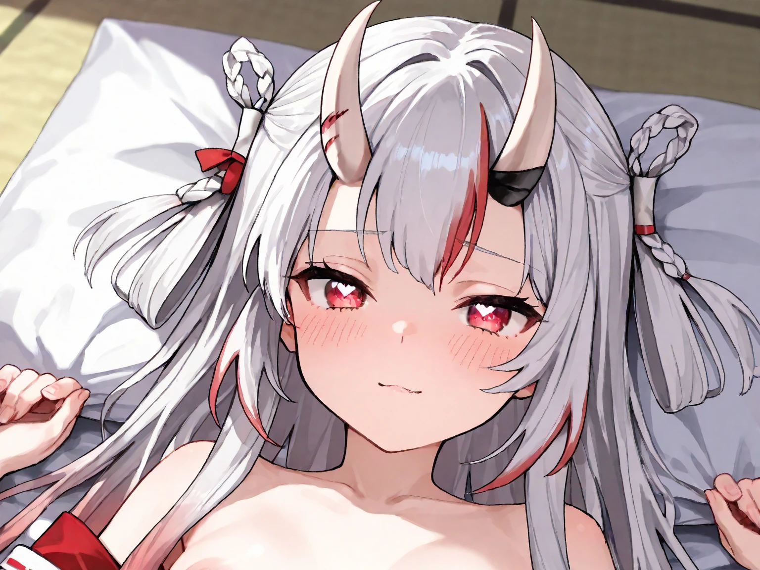 (masterpiece), best quality, expressive eyes, perfect face,Anime girl,azur_lane,Prinz Eugen,half closed eyes,((seductive smile)),open small mouth,((enjoy)),Silver hair,red streaked hair,gold eyes,masterpiece,best quality,inside dilapidated building,NSFW,nude,one girl,,((vaginal sex)),missionary position,vaginal large penis,((1 man and 1girl are having sex)),lie on one’s back,sleeping,overhead shot,spread legs,(fat man),bold head,Anime,((cinematic lighting)),bed,,((urine in uterus)),((cross-section)),