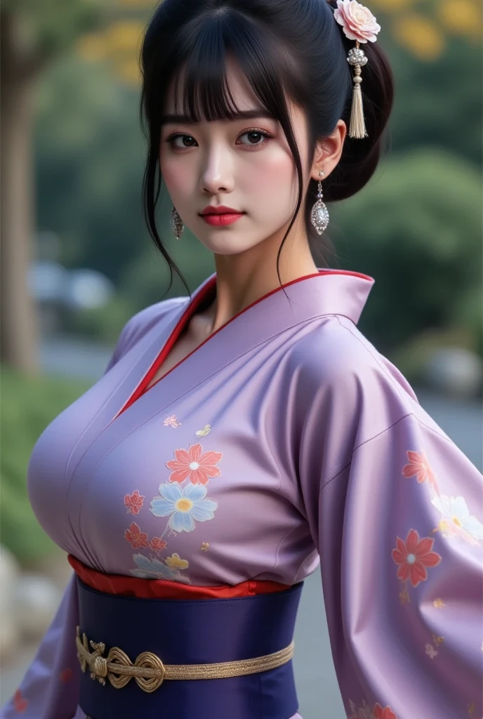 (8k, RAW photo, highest quality, masterpiece: 1.2), Super detailed, super resolution, (genuine, genuine photos: 1.37), portrait, High-definition RAW color photo, professional photos, 非常に詳細で美new, very detailed, 8k wallpaper, amazing details, huge file size, official art, very detailed CG Unity 8k wallpaper, very detailed beautiful girls, very detailed facesHighly detailed eyes, Very fine skin, very detailed fingers, very small nose, very detailed detailed mouth, perfect anatomy, detailed background, fine clothes,20th generation, cute girl, genuineistic body,  white skin, glowing skin,  (dull bangs: 1.2), smile, cute, like々new, cute face, genuineistic face, delicate eyes, sagging eyes、(Purple-based black and white image 3.1)、(Kimono 1.2)、(Oiran 1.2)、(悲new表情), ((sexy and dynamic pose)), earrings, looking at camera, Contrapos, dynamic lighting, G cup breasts,big breasts、whole body、(View of the Japan garden at night１.2)、(Expose 1.2)、(Short furisode 1.2)