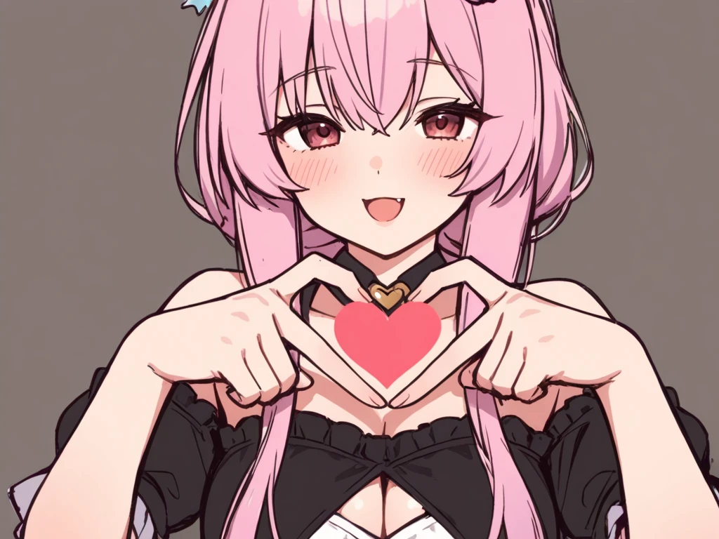 Adult, Female, long pink hair, winking, tongue out, heart hands, vtuber, otaku bedroom, Masterpiece, Accurate, Anatomically Correct, Best Quality, High Details, Detail, Super Detailed, Best detail, Perfect detail, Amazing detail, [-3, 3], perfect hands, best hands, best fingers, perfect fingers, perfect body, best body, amazing body, Looking at viewer, front facing, upper body shot, Cat Ears, Close-Up, 