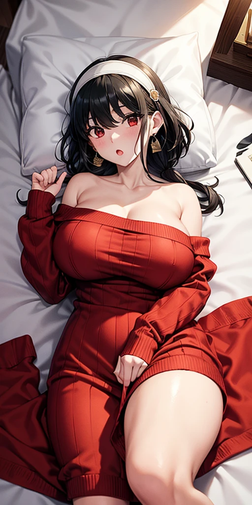 a woman in a red dress sitting on a bed,wearing a jacket, seductive anime girl, beautiful alluring anime woman, attractive anime girl, beautiful anime girl, beautiful anime woman, Rin Harusaka, Beautiful and touching anime , anime girl, beautiful anime girl squatting, anime best girls, anime woman, Lolita in skirt, anime girls,Very fat