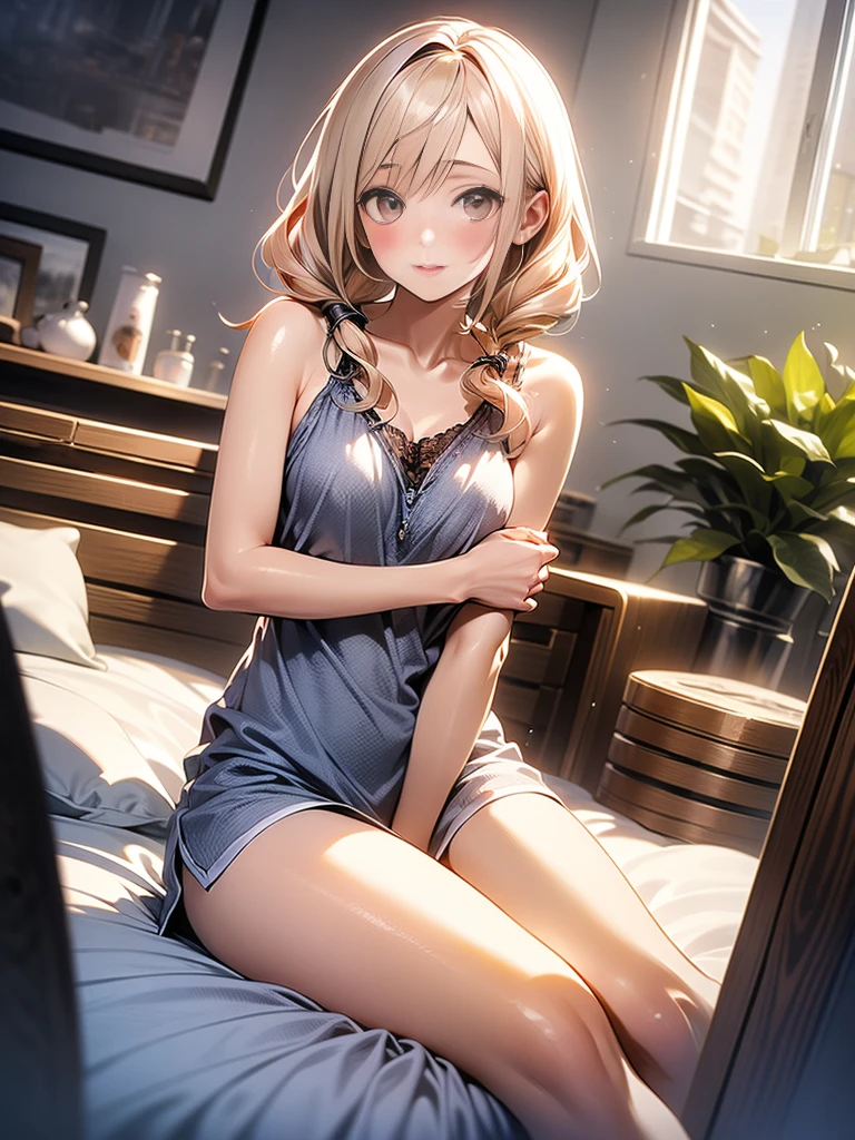 M-shaped legs、Blonde、Side Ponytail、Blue underwear、Pale blue eyes、Blushing、Bedroom、On the bed、Random pose、Looks like she&#39;s about to cum、Glamorous expression、Blushing、Blue underwear、Cute underwear、Undressing、、Bedroom、On the bed、M-shaped legs、Random pose,パンツを見せるBlonde、Side Ponytail、、Pale blue eyes、night、night、Not wearing a bra、、Blushing、lipstick、Perfect hands、Detailed hands、Bedroom、On the bed、hand bra