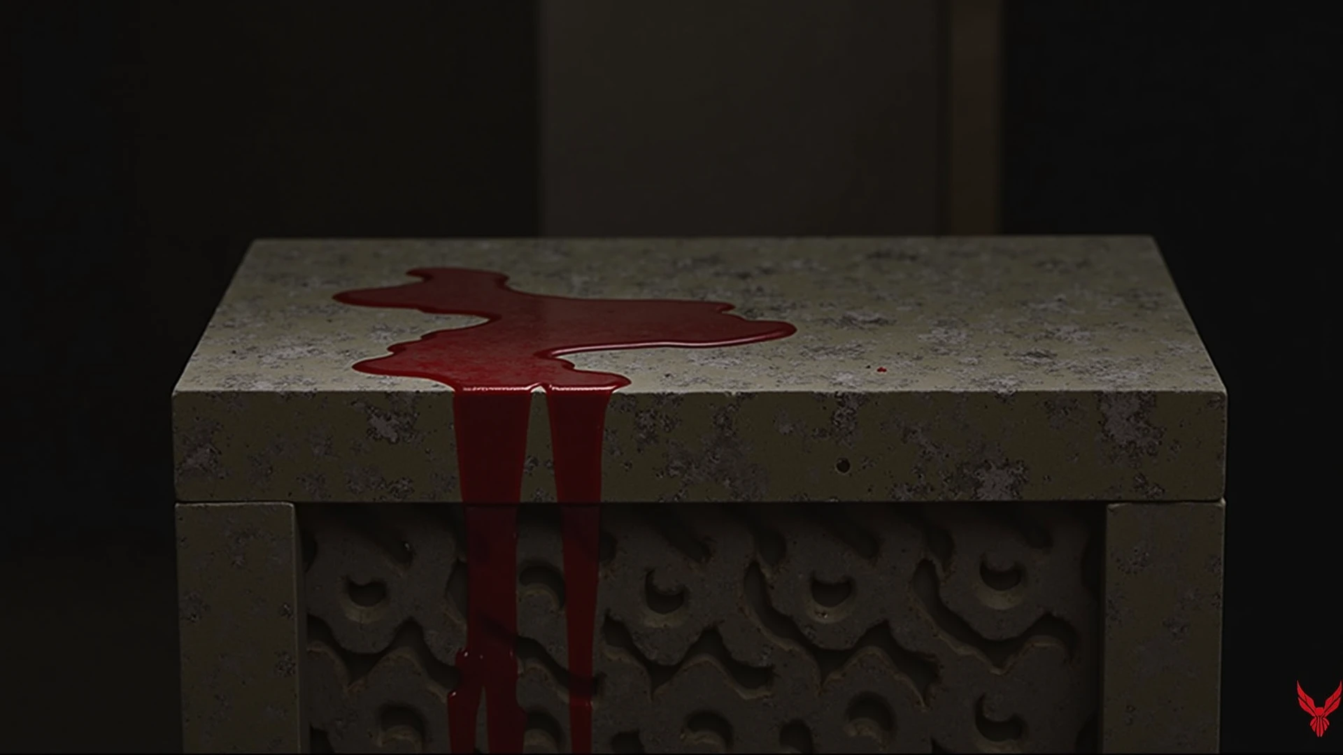 Red nail polish mixed with blood lying on the floor 