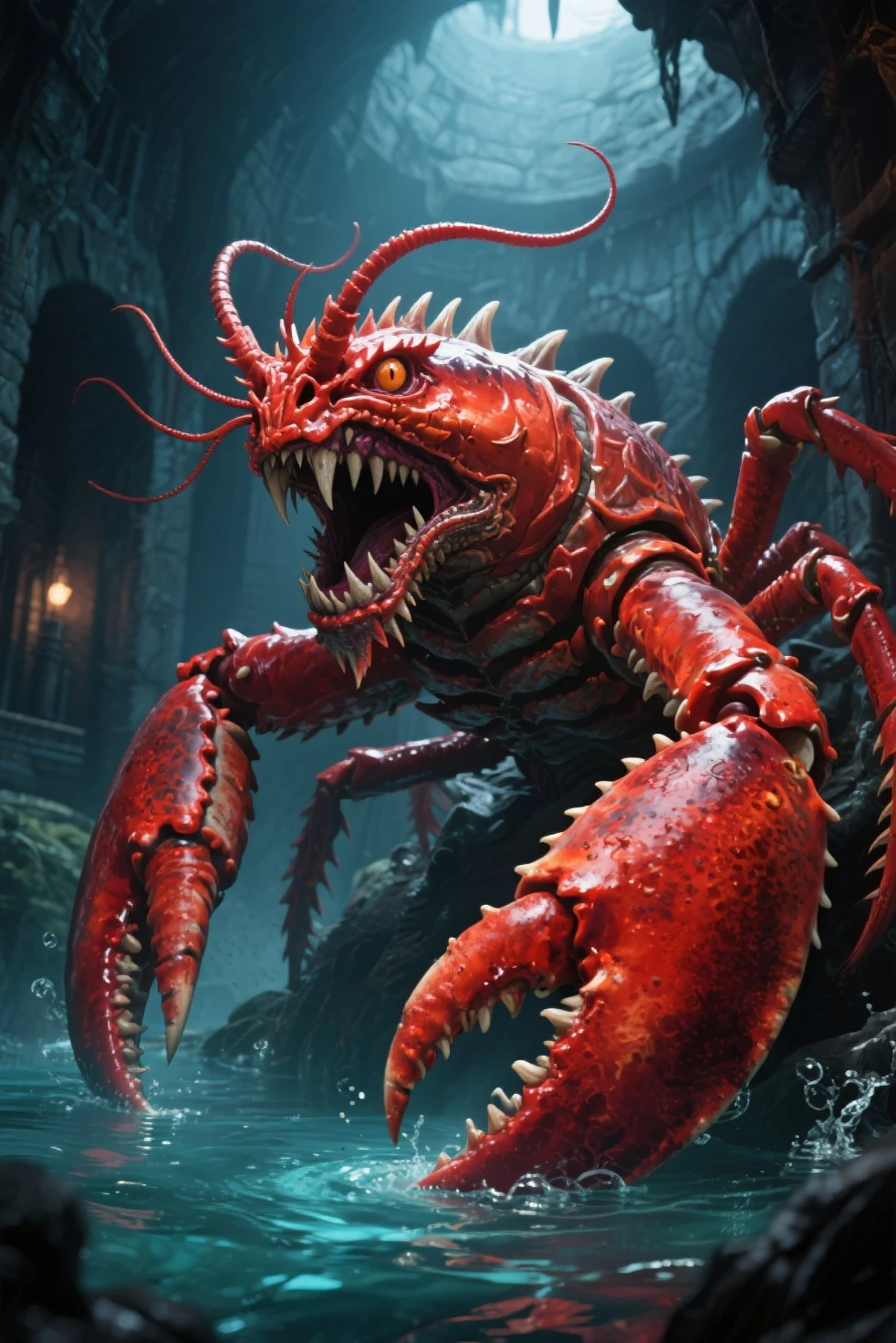 Carnage Style, (red:1.3), fish, Horror,Wet, (masterpiece:1.3) (最high quality:1.2) (high quality:1.1)