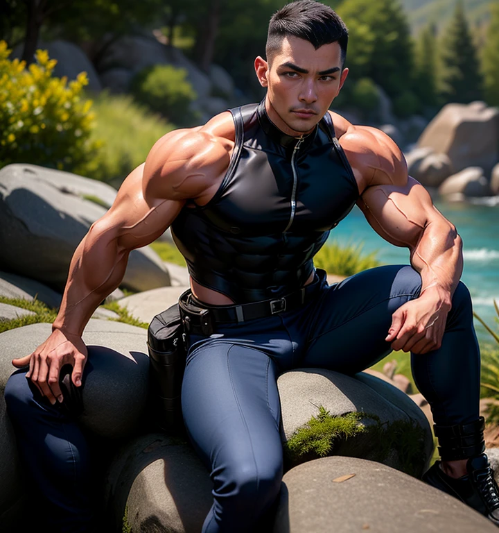 superhero,colombian superhero,dog,saving dog,dog in tree,heroic pose,muscular build,chiseled features,determined expression,cinematic lighting,dramatic shadows,vibrant colors,comic book style,dynamic composition,highly detailed,photorealistic,8k,best quality,masterpiece