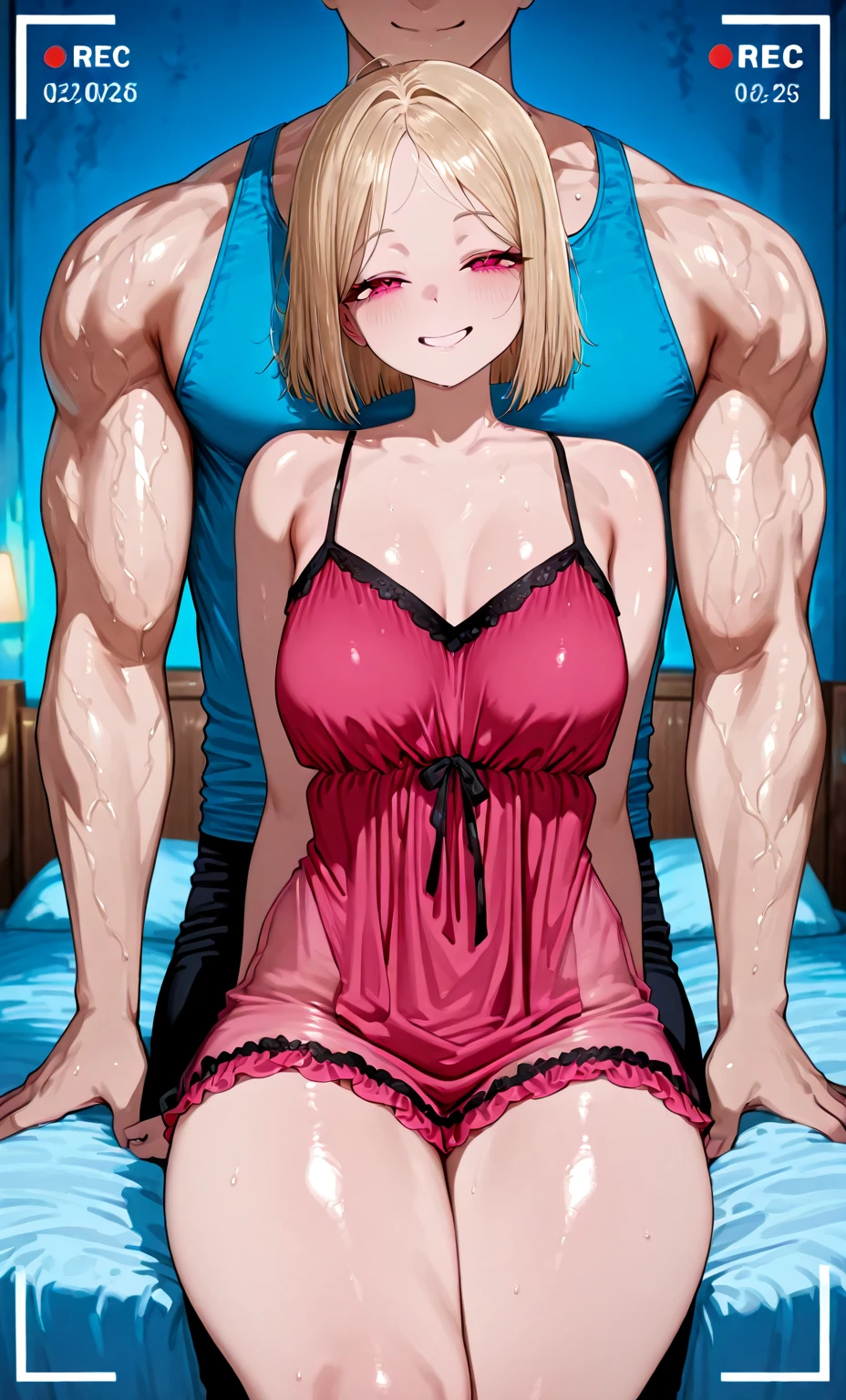 Score_9, score_8_up, score_7_up, score_6_up, score_5_up, score_4_up, source_anime, cute girl, detailed eye, sleeveless, therapist clothing, ponytail, sagging gigantic huge biggest breasts, huge dark areolae, areola slip, dark nipple, hairy stomach hair, hairy armpit hair, Japanese, cute Japanese, midriff-baring, sweating, heart mark words, in dark room, lantern, hentai atmosphere, wide hip, tanned skin, cum shot, blushing smile, handjob, penis, gyaru, looking away, brown curtain, dark lighting, massaging for lying man, massage atmosphere, bukkake, femdom, 69 position