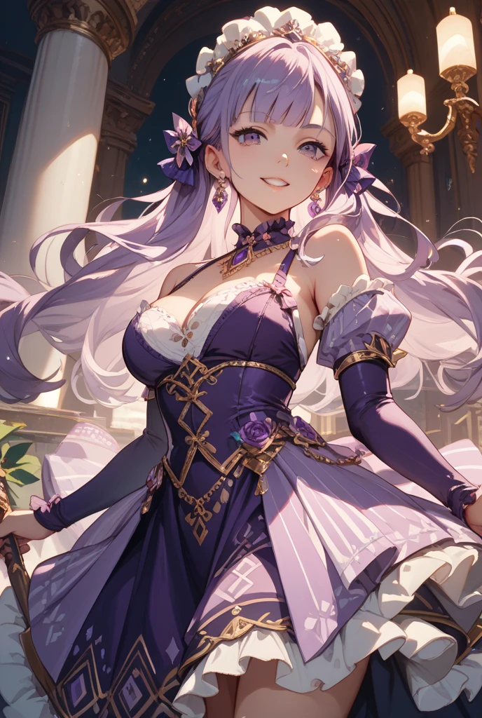 moe manga artstyle,cinematic lighting,((game cg)),Masterpiece,Best Quality,Super Detail,Very Delicate and Beautiful,Solo,full body,full body portrait,((1 princess)),detailed face and eyes,jewel-like eyes,(((very very gigantic tits,cleavage,curvy))),Skindentation,((fantasy castle,outdoor)),((crinoline,long train)),super detailed gorgeous princess ballgown with voluminous full length hoop skirt and long train,gorgeous princess rococo ballgown with big bows,gorgeous princess rococo ballgown decorated with big bows,gorgeous princess rococo ballgown with beautiful embroidery and jeweled,((large amount of straight hair,extremely voluminous Very Long Hair,Very Long Straight Hair)),extremely gorgeousfull hair ornament,bling-bling extremely gorgeousfull jeweled tiara,luxurious jewelry,full body