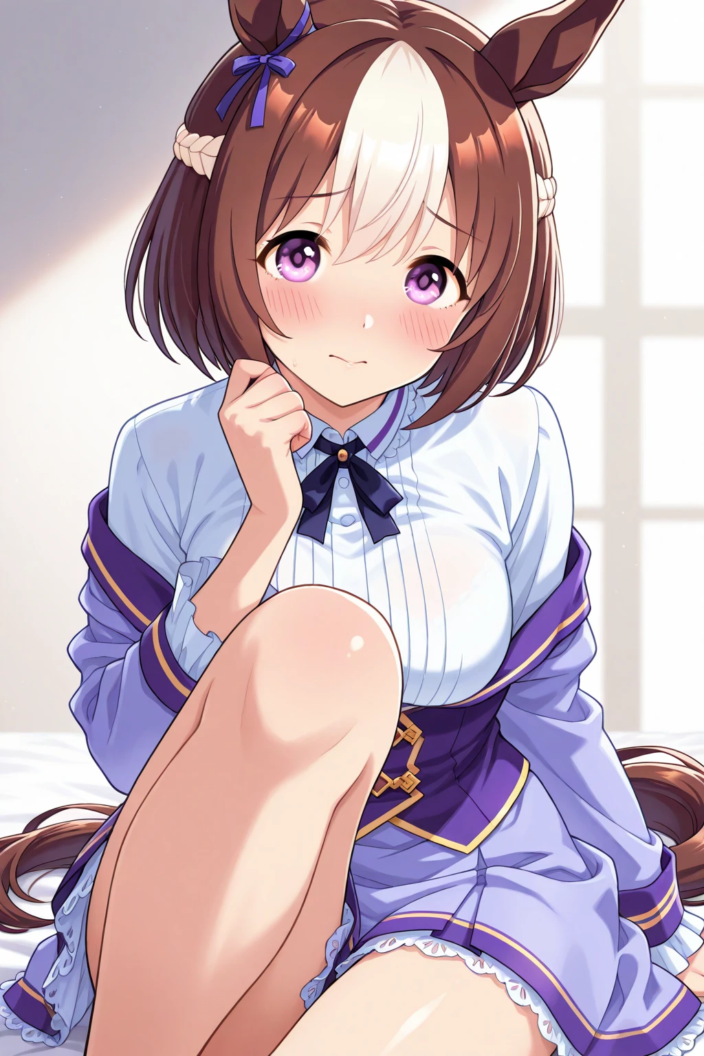 {Japan Slender Beauties}, High Resolution, Top Quality, Super Detail, Bunny Girl, School Swimsuit, Knee High, Wedge, Fine Detail, No Blush Cheeks, Bites, Top Angles, Clean Skin, Japan Anime