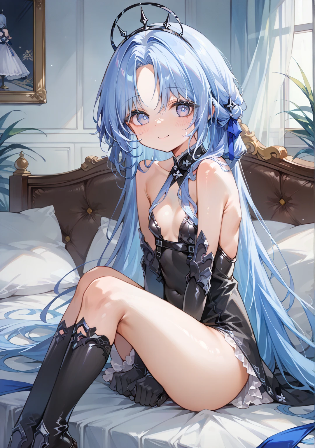 (Best Picture Quality, 4K, High Quality, Masterpiece:1.2), ((Masterpiece)), High Detail, High Quality, (HDR,16k, RAW Beautiful Girl Portrait, Best Picture Quality, Masterpiece::1. 2), (Ultra-Definition Illustration), nsfw, idolmaster, idol costume, teen, spotlight, extremely cute, blue hair color, sleeveless, detached sleeves, colorful frilled dress, tiara, showing armpits, embarrassed, crying, pantyhose, colorful wet race lingerie, spread legs, open chest, cum on pussy