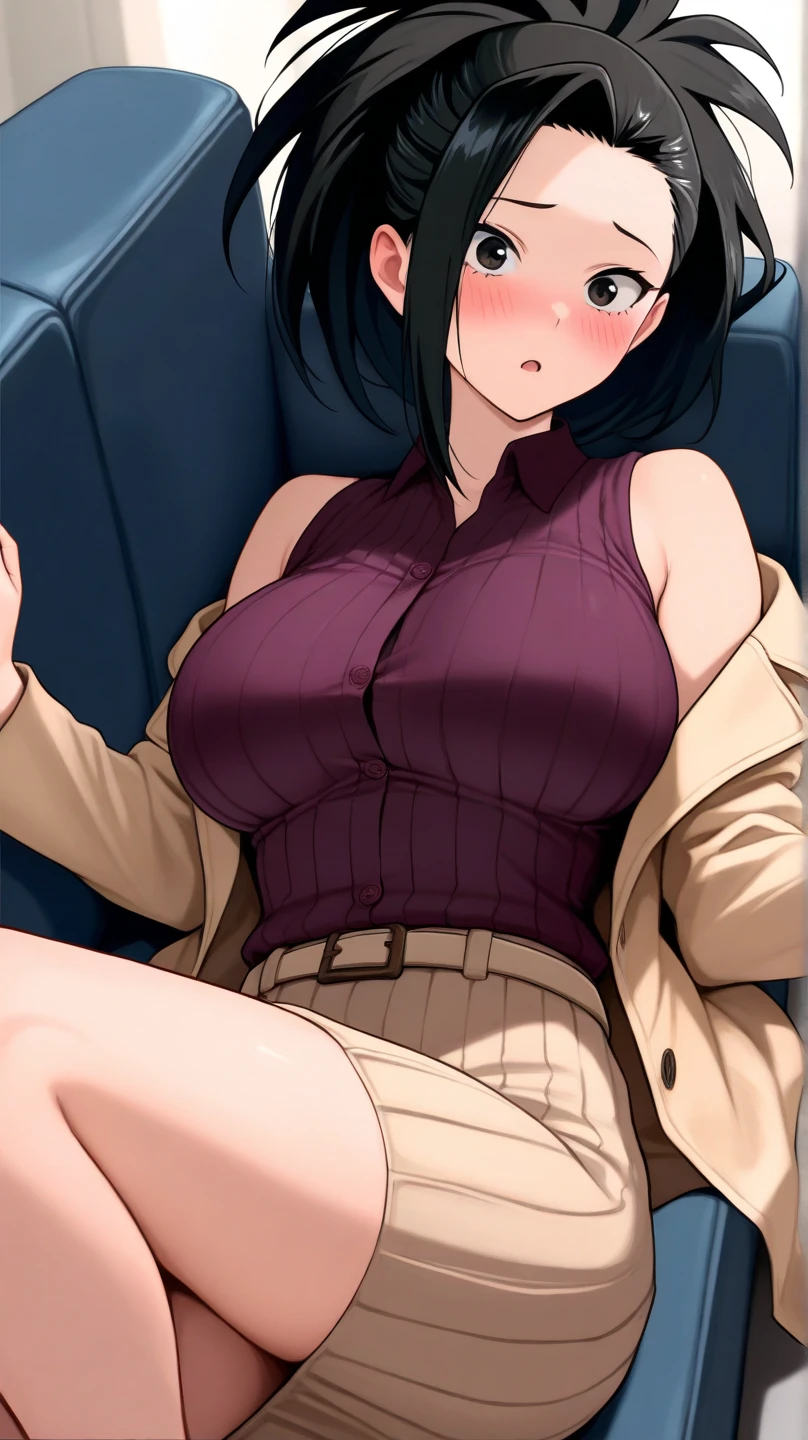 ((Glasses)),One Woman, Long Hair, (Black Hair:1.5),(Black Pantyhose), Sharp eyes, ponytail, Hair Clip, shirt, Cleavage, clavicle, Jacket, Open Jacket, White shirt, opened shirt, formal, suit, indoor, classroom, flight, View your viewers, (masterpiece:1.2), Highest quality, High resolution, unity 8k wallpaper, (shape:0.8), (Beautiful details:1.6), (Provocative eyes), Highly detailed face, Perfect lighting, Extremely detailed CG, (Perfect hands, Perfect Anatomy), (Large Breasts:1.5), (Exposed breasts), blush, Small head, (Lying on the pulpit:1.5), (Wide pelvis), (Long legs), (Thick thighs), (Spread your legs), (Exposed pantyhose and panties:1.5)