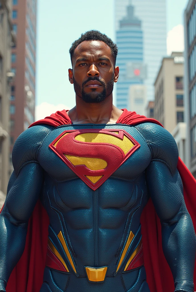 photo of Denzel Washington wearing (superman suit: 1.2), serious look, (full body) 8k uhd, dslr, high quality, film grain, Fujifilm XT3
