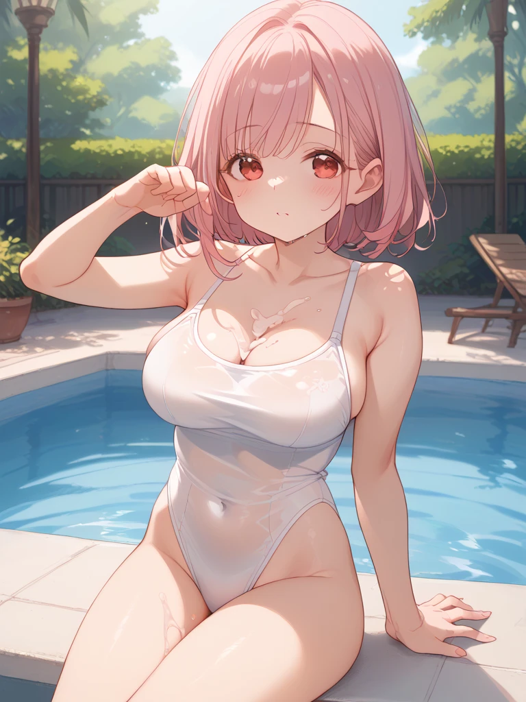 1 Girl, alone, smile, Observe the audience,, masterpiece, 最high quality:1.4,high quality, Familiar,Completely naked,Embarrassing,crack,Indoor swimming pool,Shaven,Nipples,