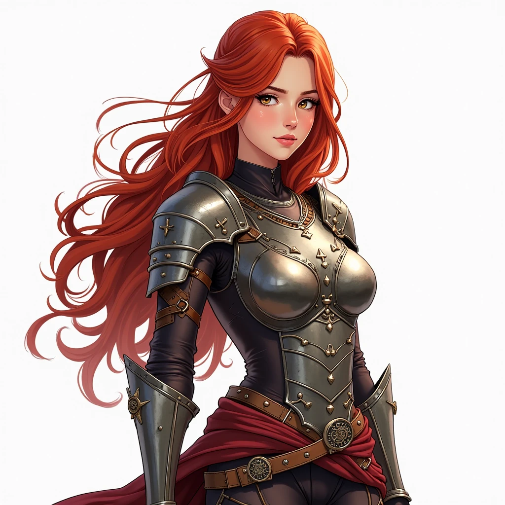 She is a knight, with large breasts, in black steel armor, red hair, blue eyes, in a ruined European city, --auto --s2