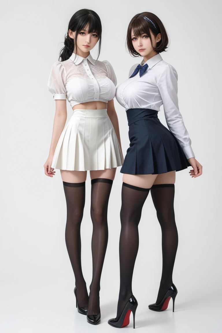 top quality、8K photos、In a classroom with the sunset shining through the window、1. Sitting on a chair、cute beautiful girl、kneel down and sit on a chair、white blouse、short skirt、white panties not visible.、slim body、、toned down legore details