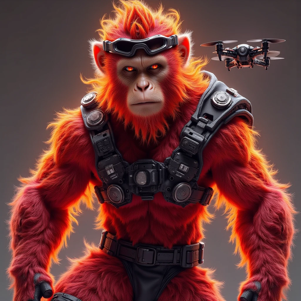 photo of (PongoAbelii:1.1) Space Orangutan, wearing Flash Gordon outfit, standing on Rocket ship (style by fking_scifi_v2:1)