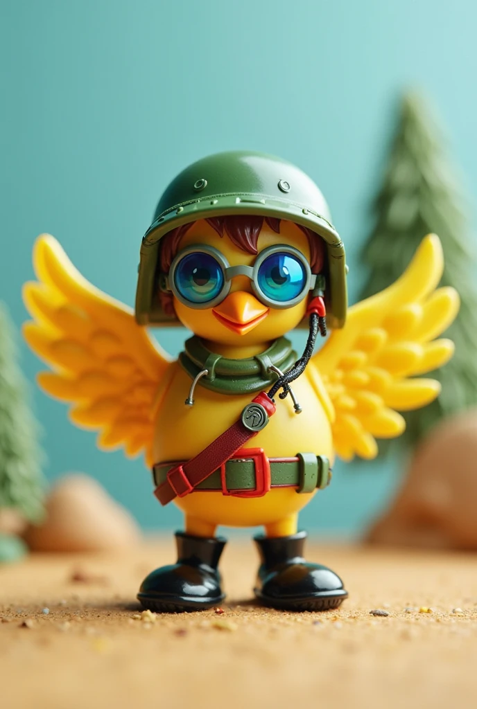 A boy wear helmet bird face on he head