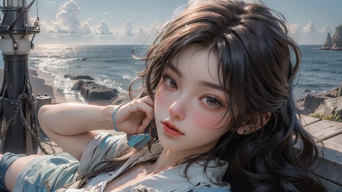 dengan kamera
green eyes, at the beach, taking shade