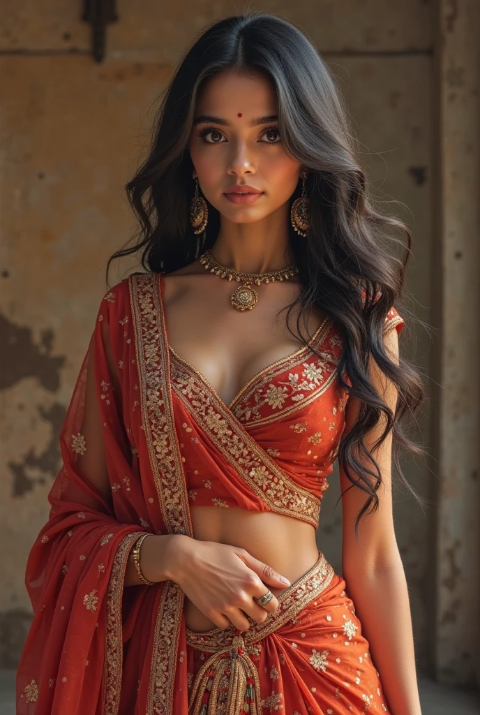 Long black hair gril, boobs big, face pretty, dress saree indian gril, skin tone white, boby shap curve