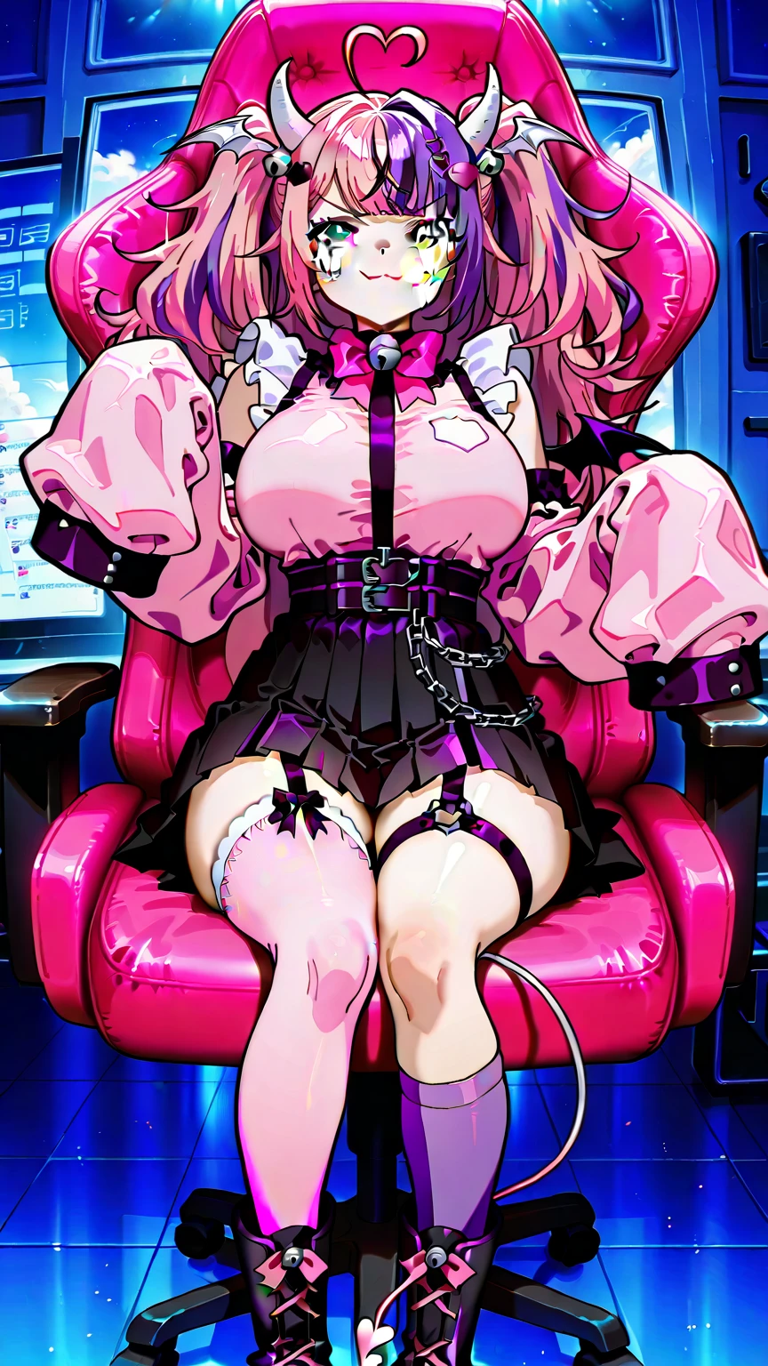 fishnet stockings, big, people girls, very detailed, super detail, super high resolution, full body, (photorealistic: 1.4), (best quality), (best shadow), ulzzang-6500, high detail, (big: 1.3), puffy nipple, eyes are heart, white clothes, looking down, angle from below, style image of woman sitting on the floor, Chubby body, pink hair, wide open mouth and tongue sticking out