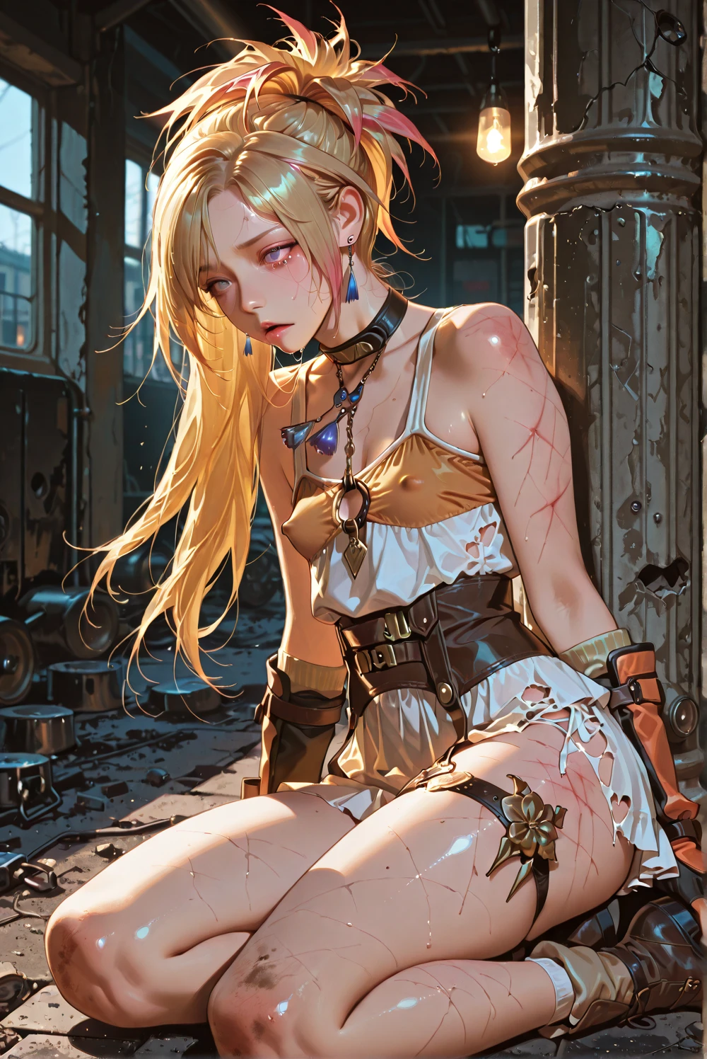 (Photorealistic:1.9)),Top Quality,Realistic, Masterpiece, Illustration, Very Delicate and Beautiful, (CG:1.2), Very Detailed, Unity 8k Wallpaper, Amazing Fine Details,Best Quality,Official Art, Incredibly Ridiculous,Ultra Detailed, High Definition, Very Detailed, One Girl,Girls & Panzer,Beautiful Detailed Girl, Full Body, (Tense Underwear), small breasts,big buttocks, white underwear, (thin underwear), excited expression, beautiful detailed red eyes, facial light, movie lighting, ((very sweaty skin)), (skin shiny with sweat), transparent sweat, (from the front), sitting facing the front with legs open, (crying)))), wristband, (showing off crotch), (drooling))), ruined, asking for help, ( Used condoms all over the floor)), ((chained, arms raised, folded behind the head)) --auto --s2