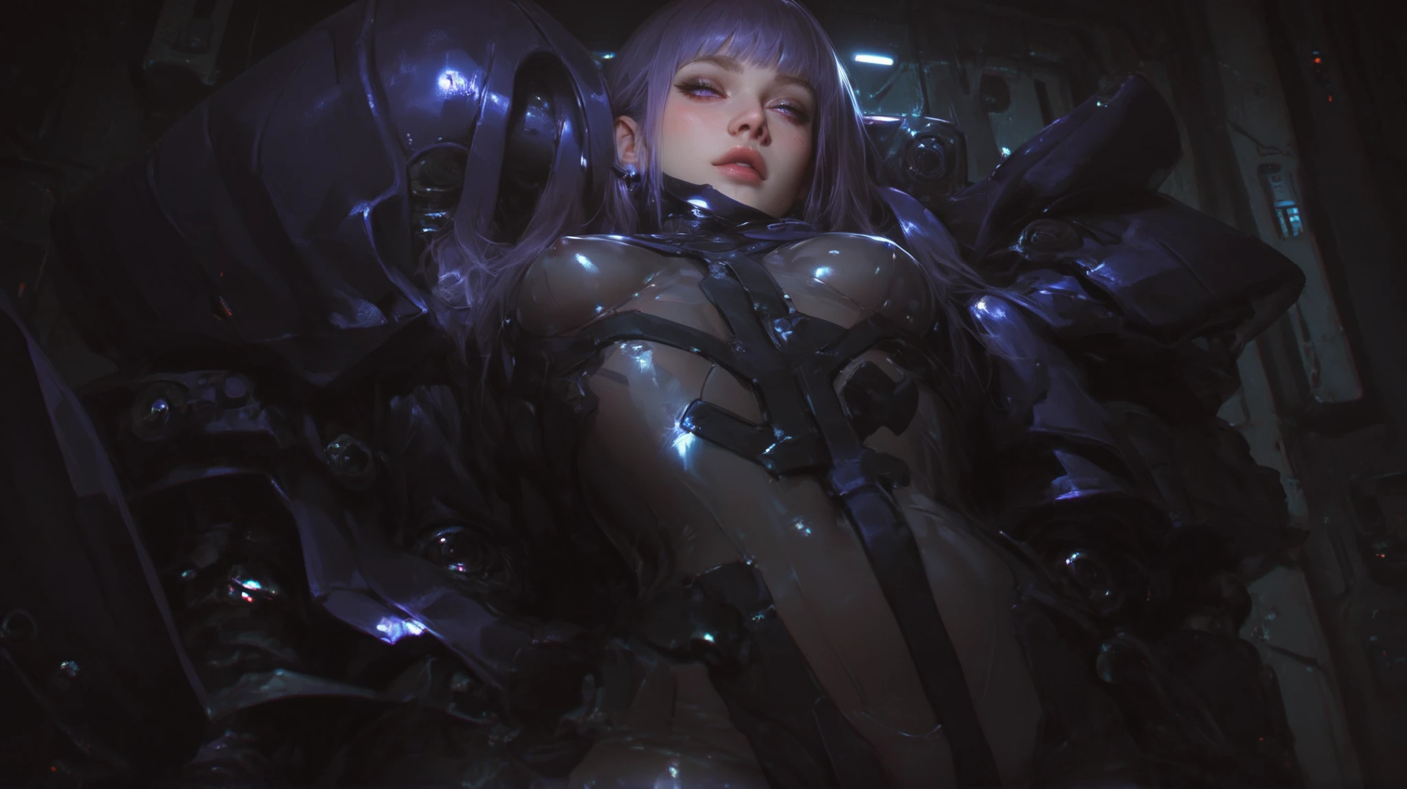 solo, (masterpiece, best quality:1.1), photoshoot portrait of breathtaking attractive girl, 8k UHD, wearing (full red bodysuit:1.3), vulnerable blushing expression, slim toned stomach, (in medias res:1.3), perfect proportions, extreme realistic detail, lying on back pose, spread legs, knees up, cameltoe silhouette, perfect ass, hands behind head, depth and dark shadows, dramatic lighting, <lora:lowra_v10:0.4>, <lora:betterPortrait_v10:1>,
BREAK,
glossy (blue:1.3) hair, wondrous dramatic hair, long silky hair,
BREAK,
mindblowing fabric quality, shiny reflective latex, realistic skin texture, smooth glossy wax effect, nipple outlined beneath bodysuit,