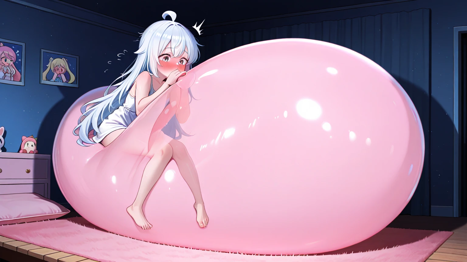 (((Wet white dress、Pink penis-like tentacles crawling over my skin)))、((((Many thick tentacles wrap around the limbs and restrain them.))))、((Beautiful Vagina、Detailed vagina))、((Petite and cute girl、Round face with baby face、Soft belly、Large Breasts、Thick legs、Leg spread))、((Grimacing, closing your eyes、Open your mouth wide and scream、Trance、Blushing))、(Wet Skin)、(Countless tentacles behind her)、Waterside in the cave