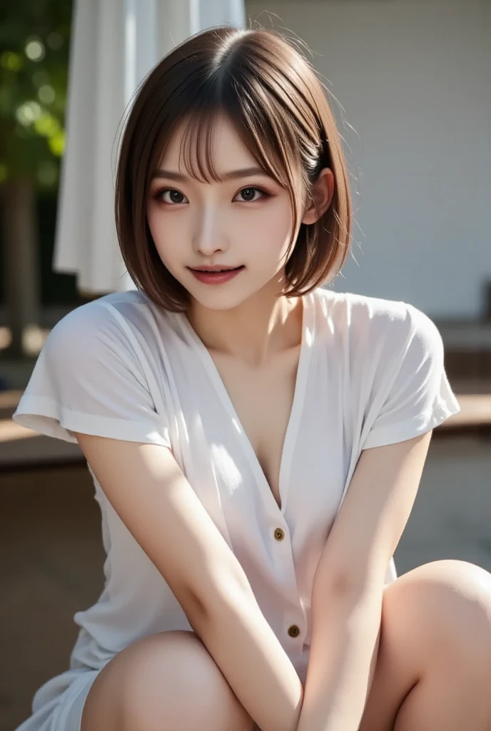 (skin blemish:0.8), (skindentation), black eye, 1woman, 25yo, (((woman))), solo, realistic, best quality, photorealistic, masterpiece, 8k, high res, solo, extremely detailed face, (professional lighting, bokeh), (light particles, lens flare, glowing particles:0.6), (dynamic pose:1.2), soft lighting, top angle view, fashionable and trendy atmosphere, japan, (beach), ((daytime)), sky, ((looking at the viewer:1)), (looking at the camera),(portrait:0.6), (whole body photo:1), gorgeous, standing, keep original facial proportion, wide shoulder, (medium breast), (medium hair), pony tail, brown hair, floating hair, lips, lipstick, seductive smile, floating hair, smile, open mouth, teeth, (one-piece swimsuit:1), eyelashes, mole, (mole under eye:1), mature body, <lora:Chinesegirl02:0.8>